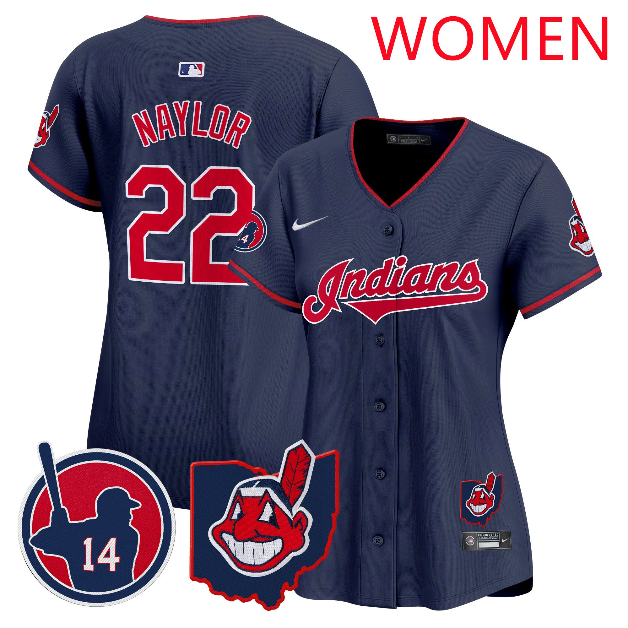Women Cleveland Indians #22 Naylor Drak Blue Nike 2025 Patch Vapor Premier Limited MLB Jersey